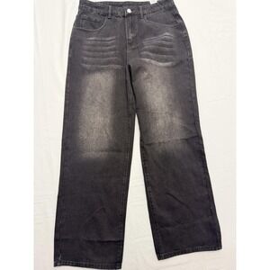 Manfinity Jeans Mens Black Charcoal Wash Relaxed Straight Distressed Fits 34x30